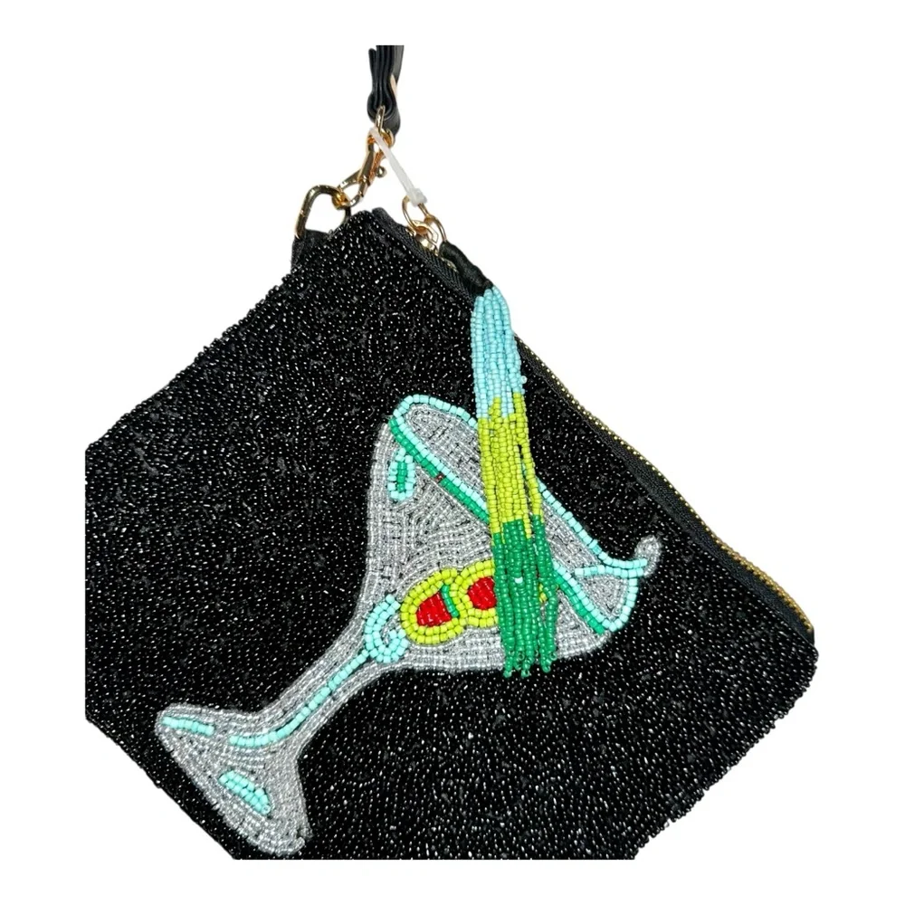 NEW SINCERELY JULES Martini Beaded Wristlet Travel Pouch with Tassel‎